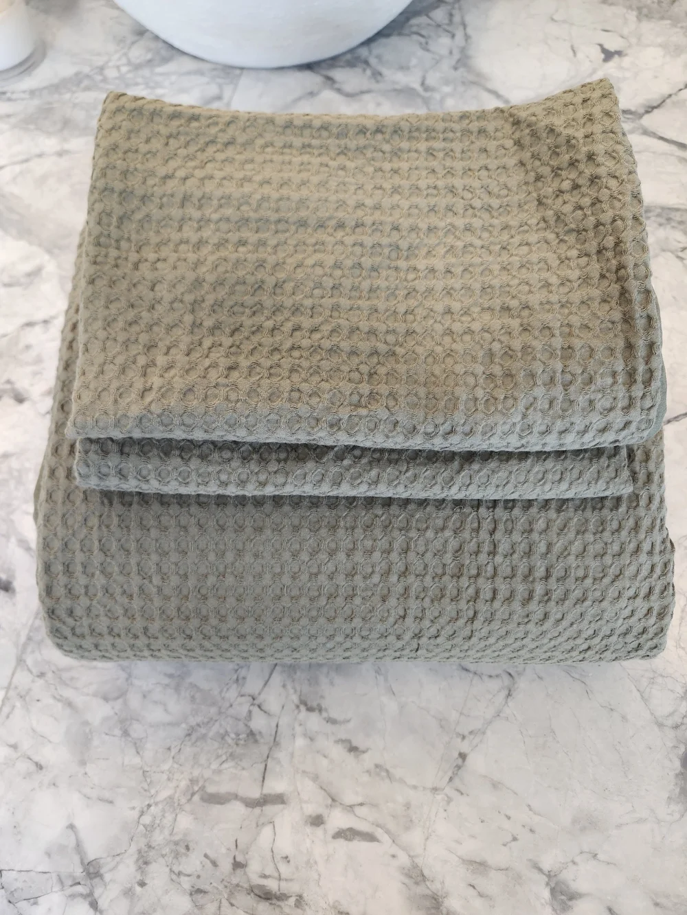 Quince Organic Luxe Honeycomb Duvet Set Olive Full Queen EUC